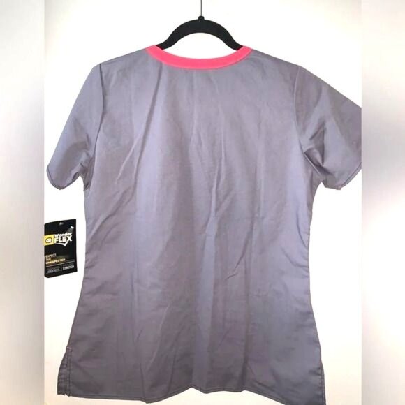 WonderWink Flex Womens Scrub Top Grey Short Sleeve V-Neck S Polyester/Spandex - Picture 5 of 6
